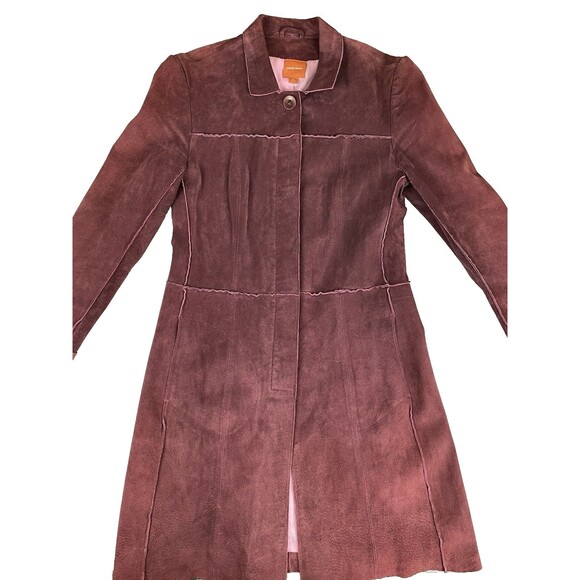 VTG Anonymous John Carlisle Suede Coat Women’s Sm Burgundy Button Up Jacket Y2K - Picture 2 of 16